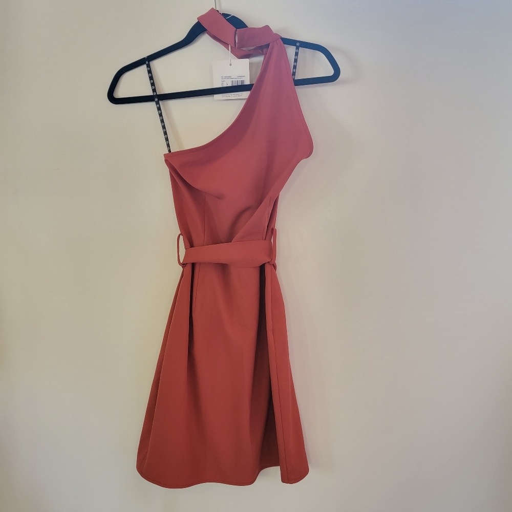 Missguided | One Shoulder Choker Neck Bodycon Rust Color Mini Dress Size 4 - Picture 5 of 12